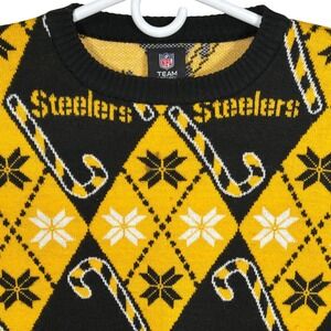 NFL Team Apparel Pittsburgh Steelers Ugly Christmas Sweater Yellow Black XL